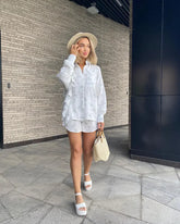 Hafif Lüks Uzun Kollu Pamuklu Şort Takımı Zalle